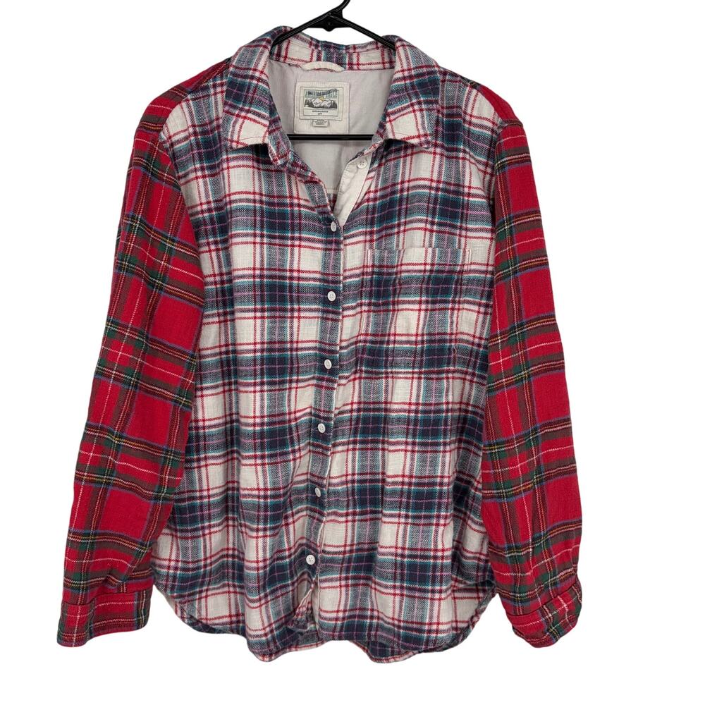 American Eagle Women's Red Plaid Block Long Sleeve Cotton Button Up Size Medium